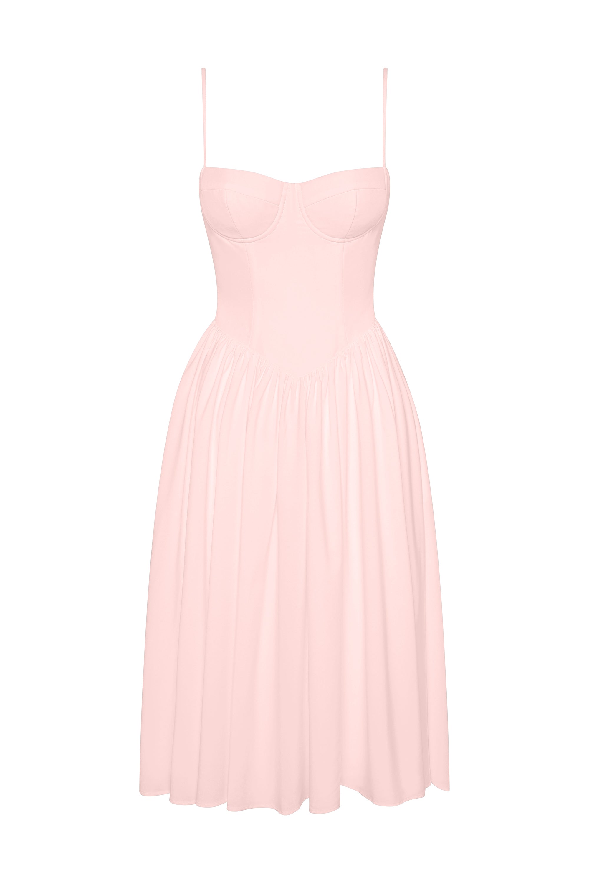 Ballerina Bustier Midi Dress in Pink, front view.