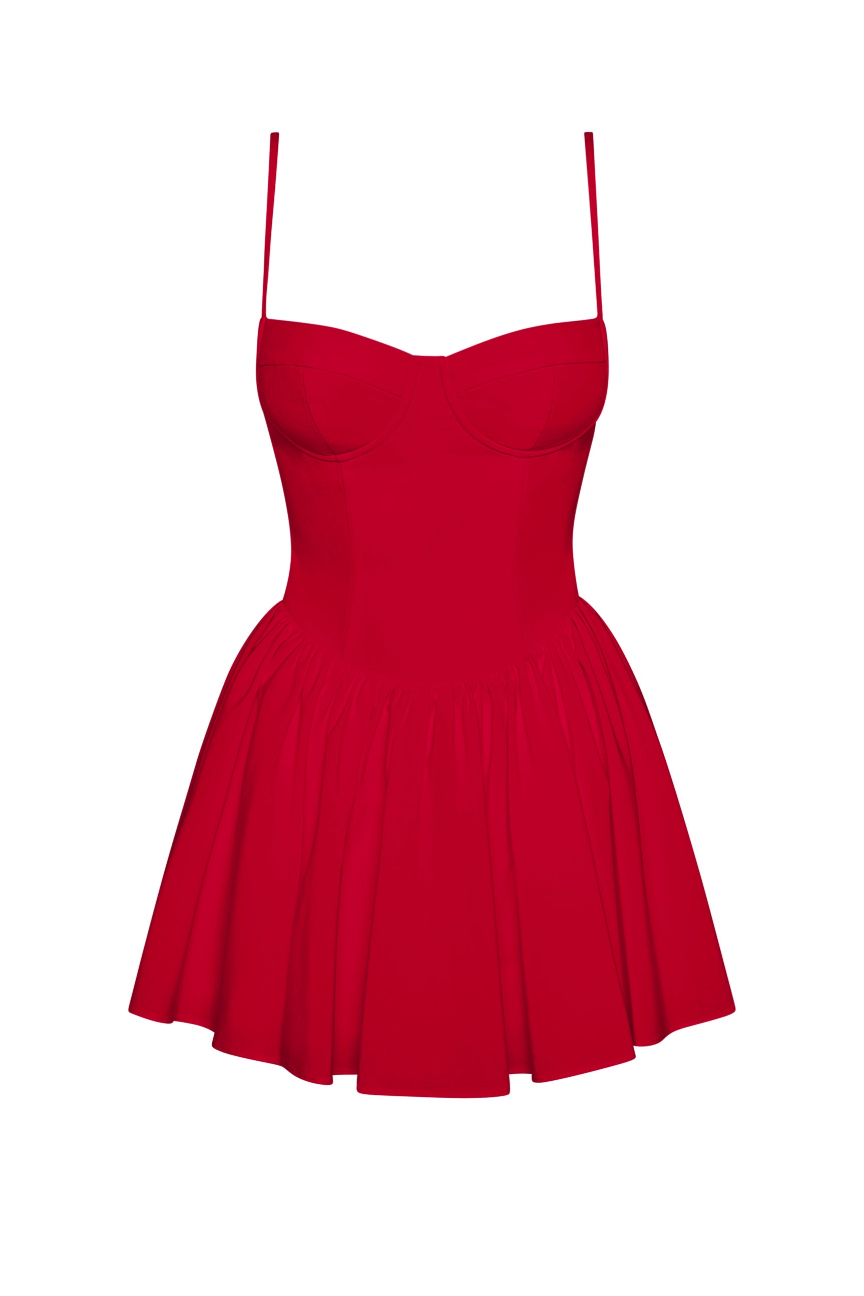 Bellini Bustier Mini Dress in Red, front view.