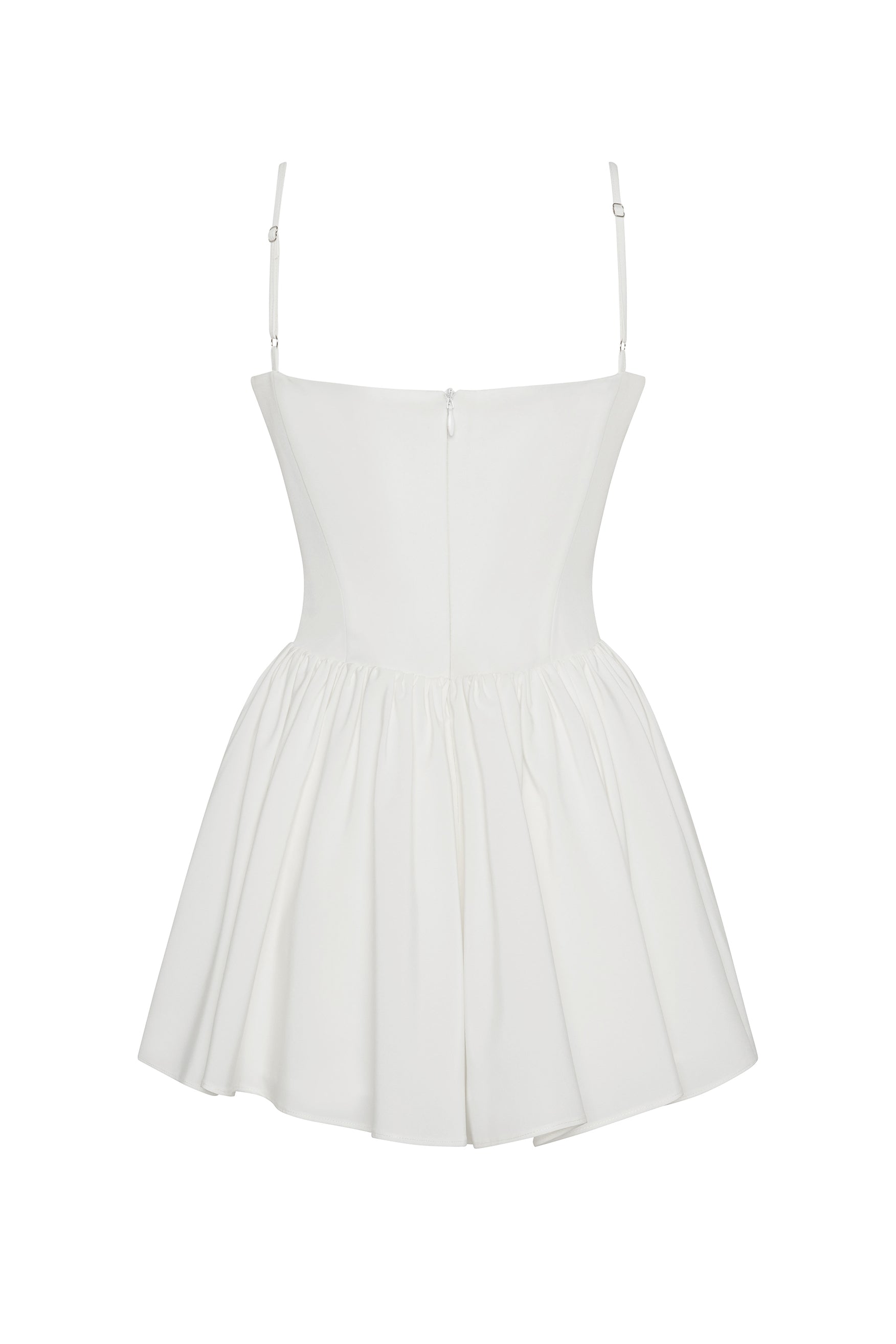 Bellini Bustier Mini Dress in White, back view.