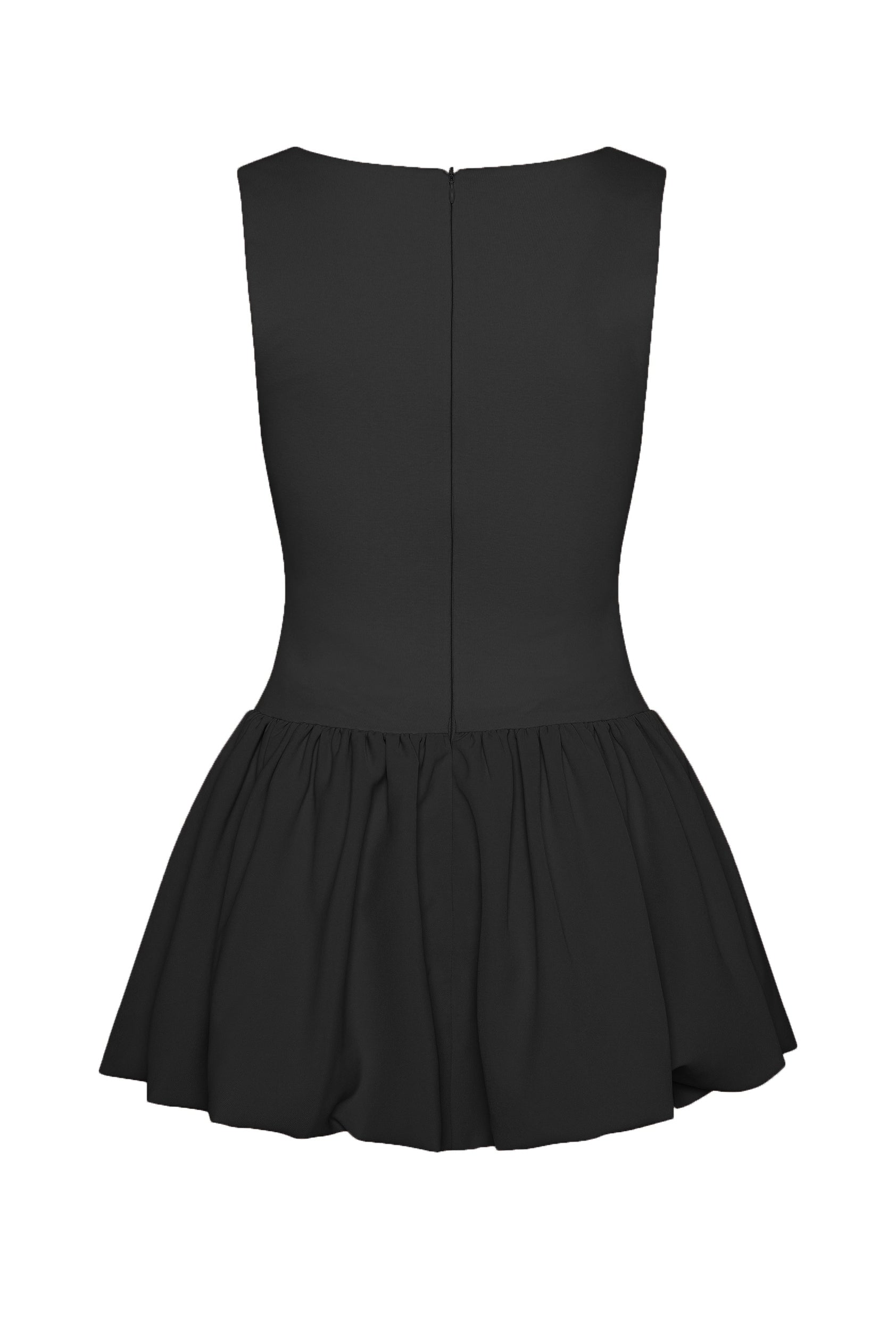 Bisou Bubble Knit Mini Dress in Black, back view.