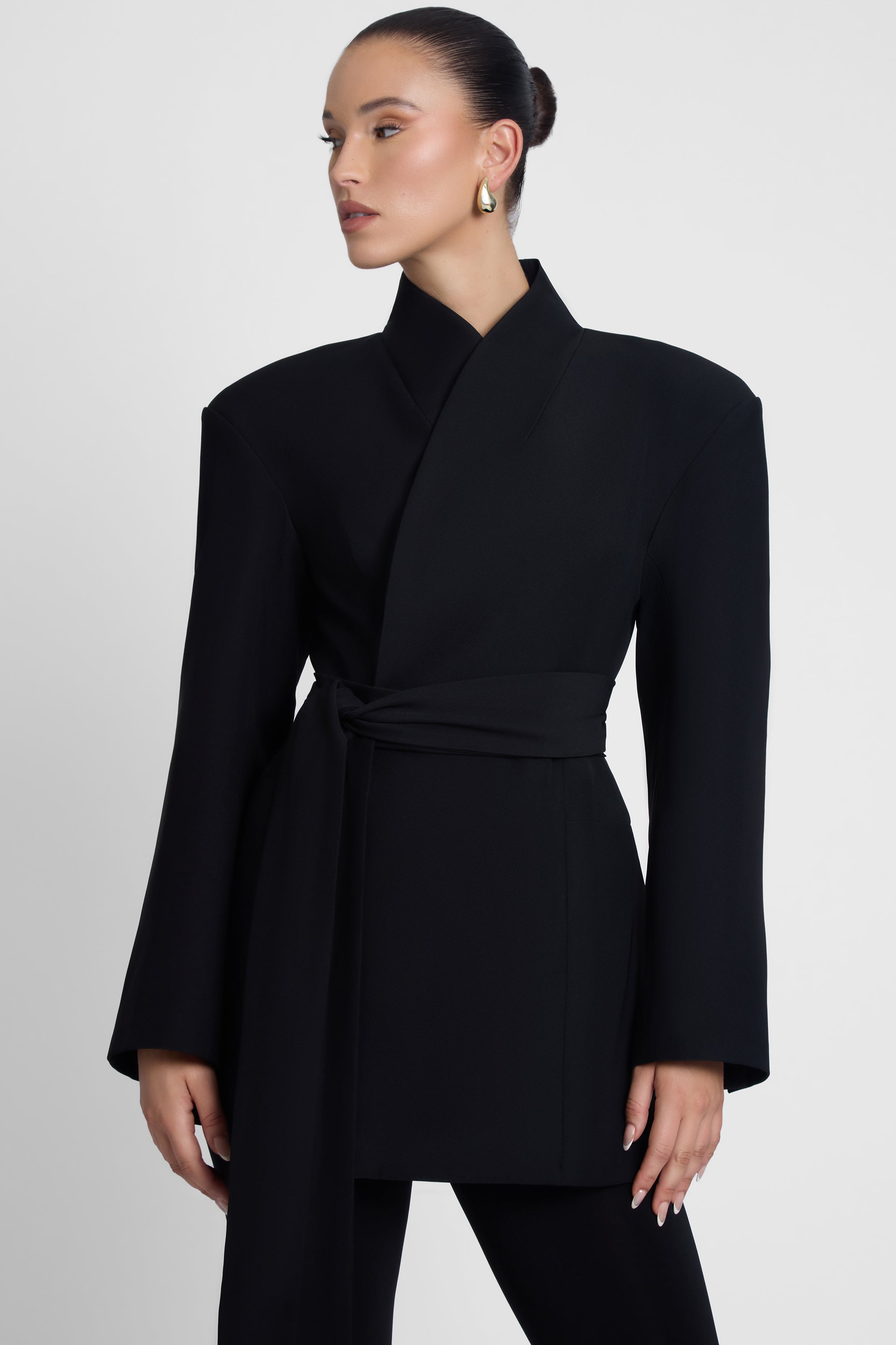 Cairo Hourglass Belted Coat - Black