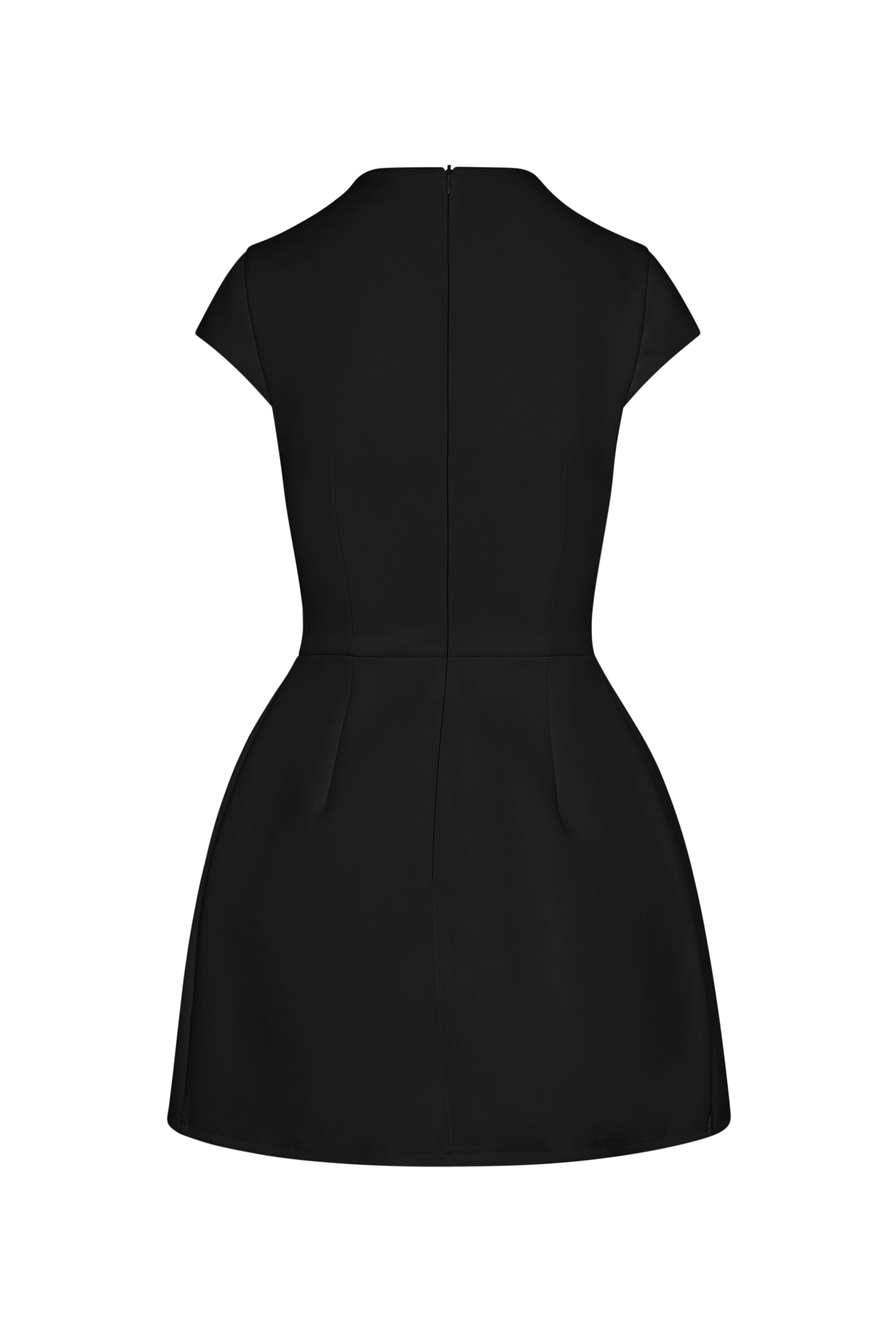 Cote Cap Sleeve Pocket Mini Dress in Black, back view.