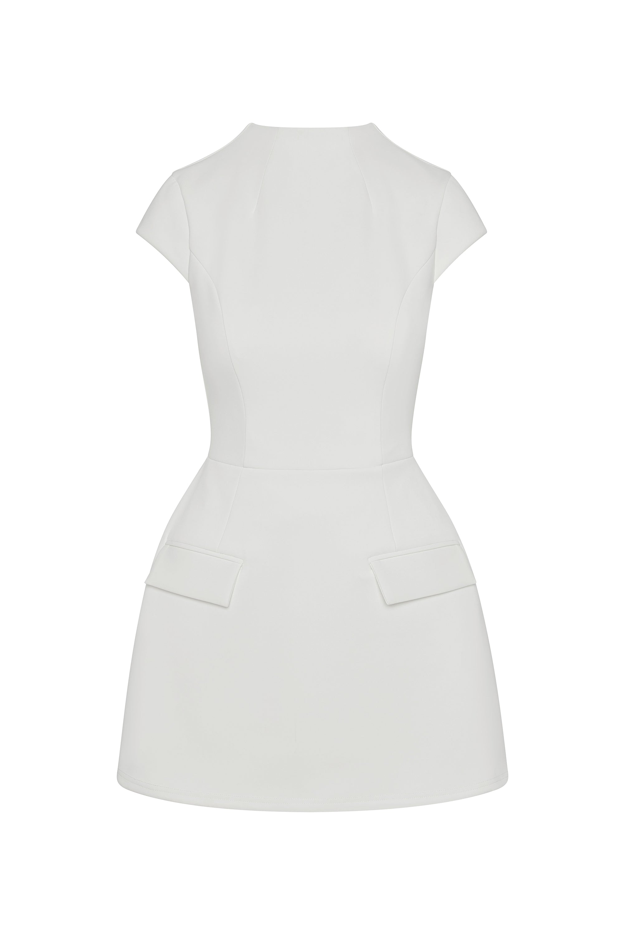 Cote Cap Sleeve Pocket Mini Dress in White, front view.