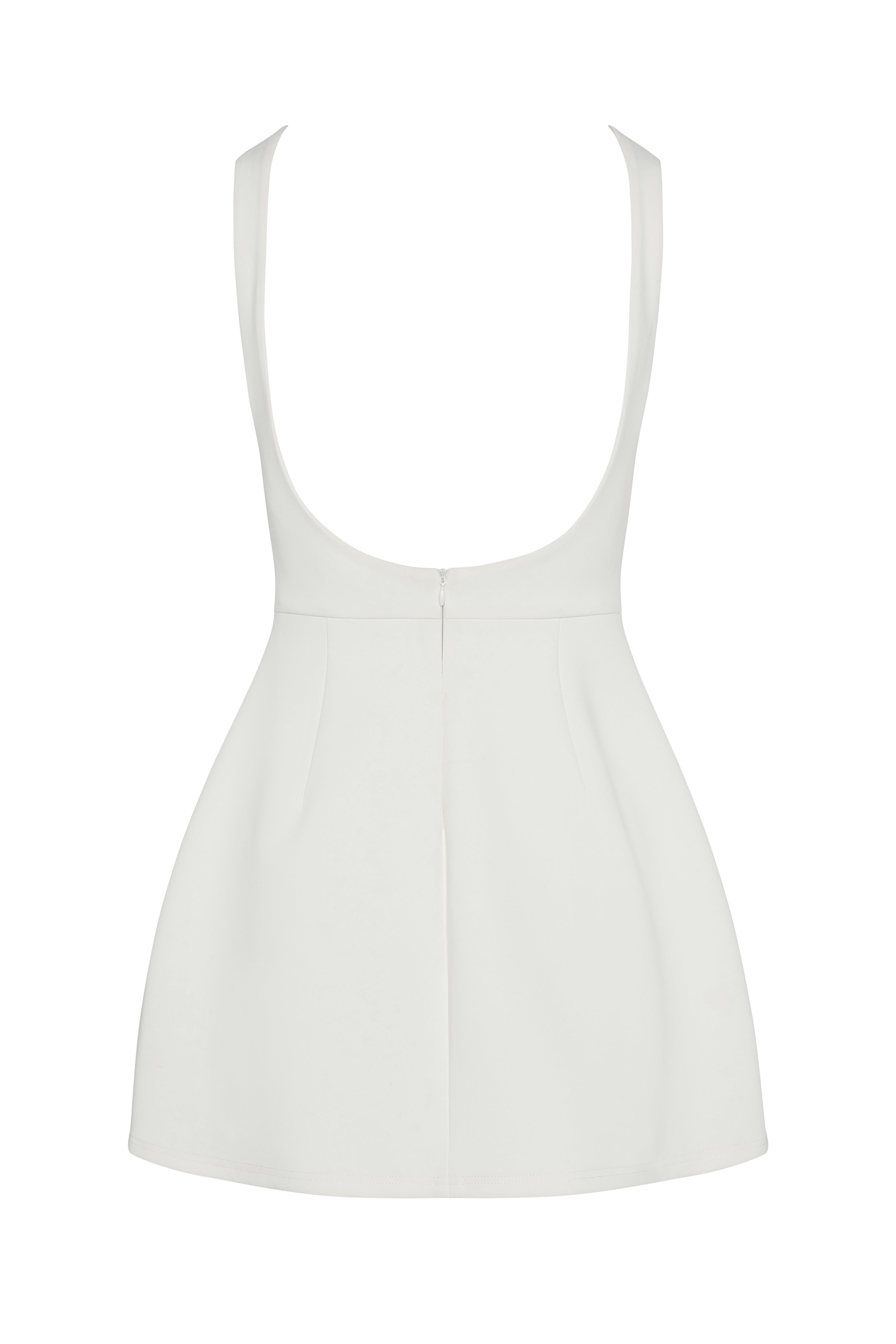 Estelle Sleeveless Bustier Mini Dress in White, back view.