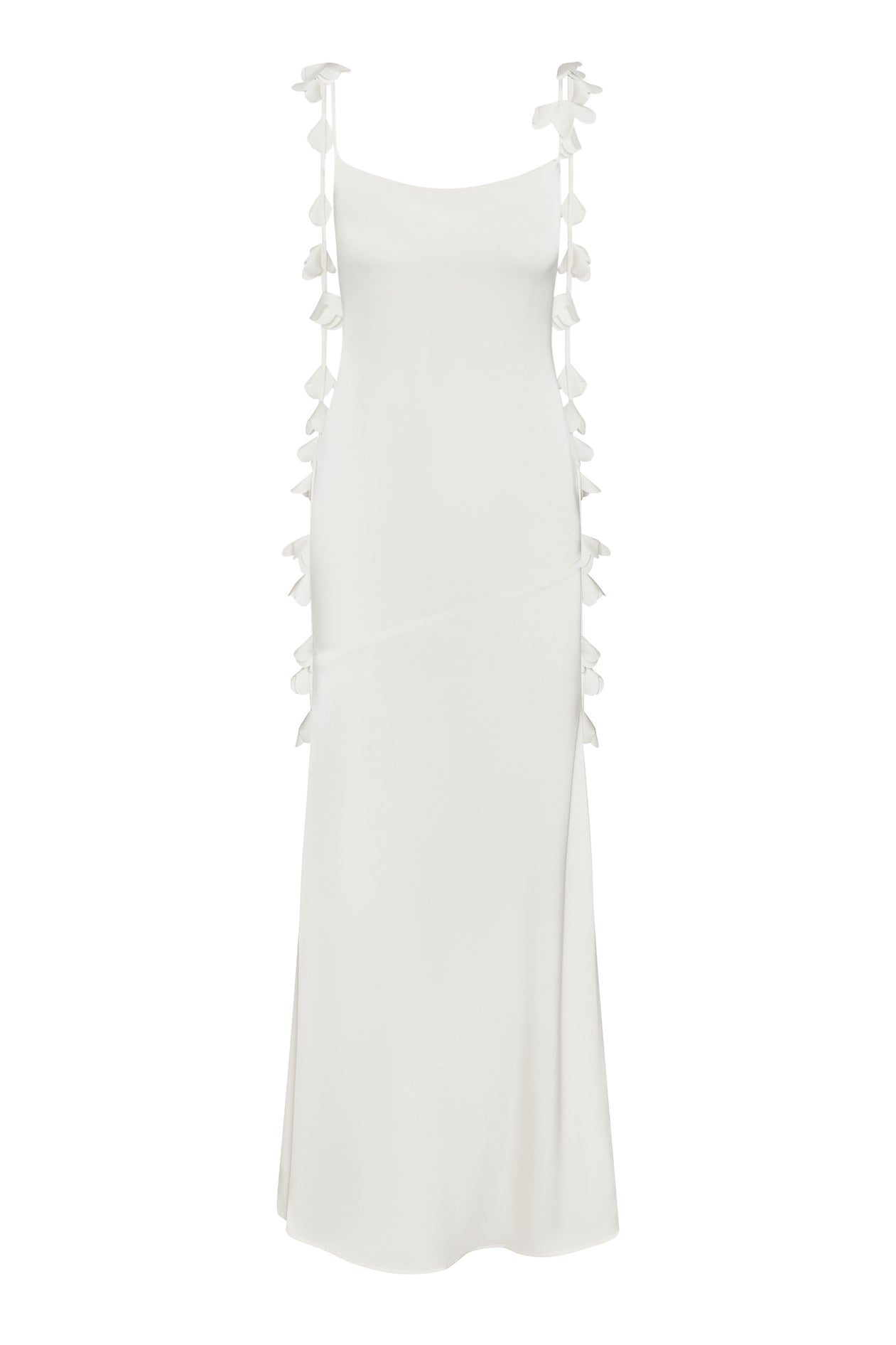 Jardin Petal Satin Maxi Gown in White, front view