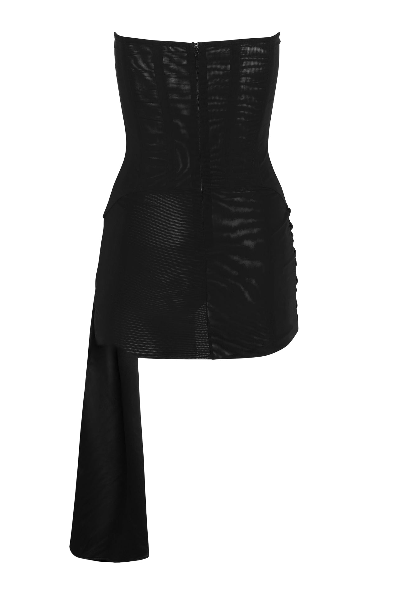 Mira Mesh Corset Dress in Black, back view.