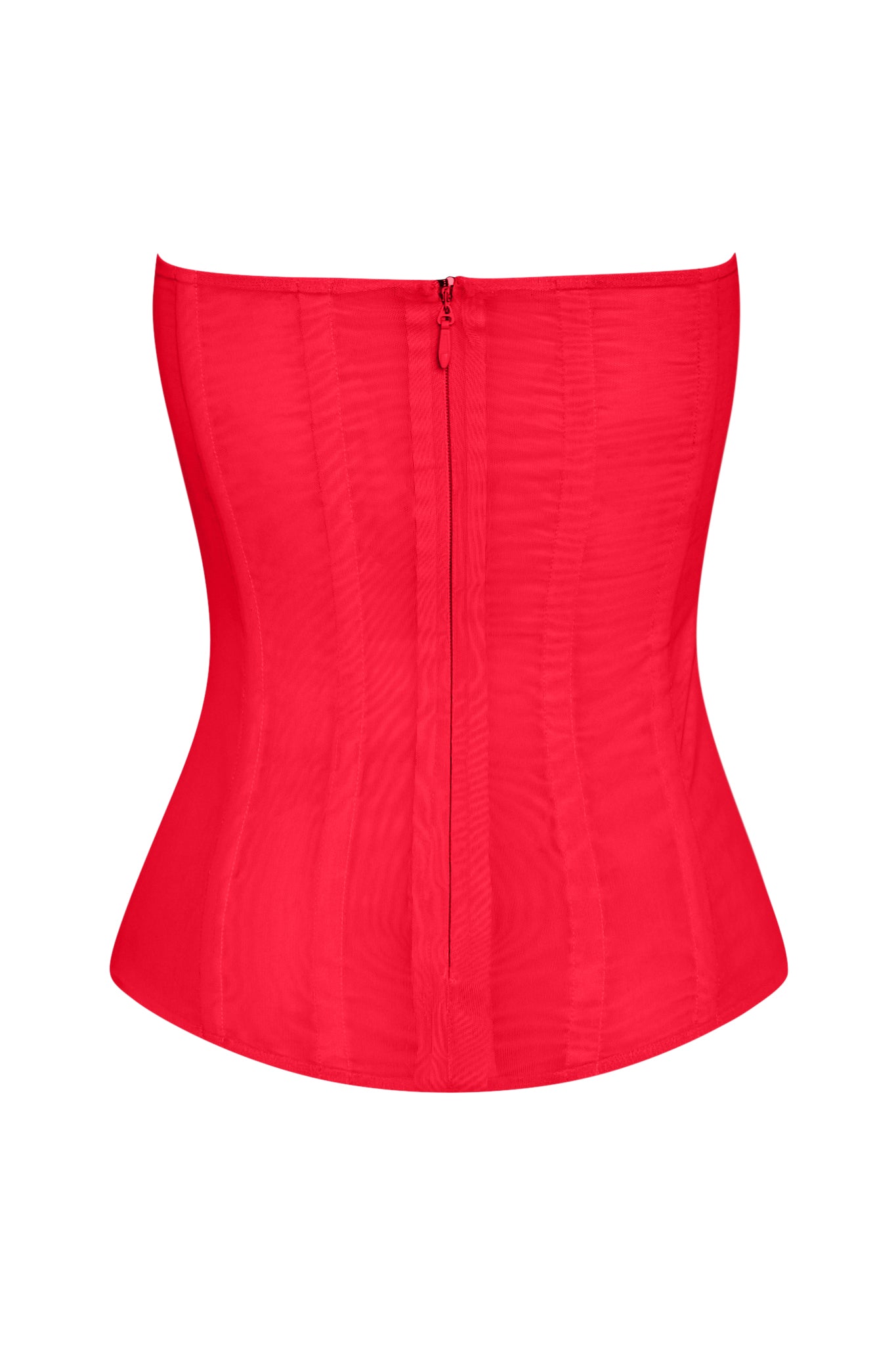 Muse Mesh Corset Top in Red, back view.