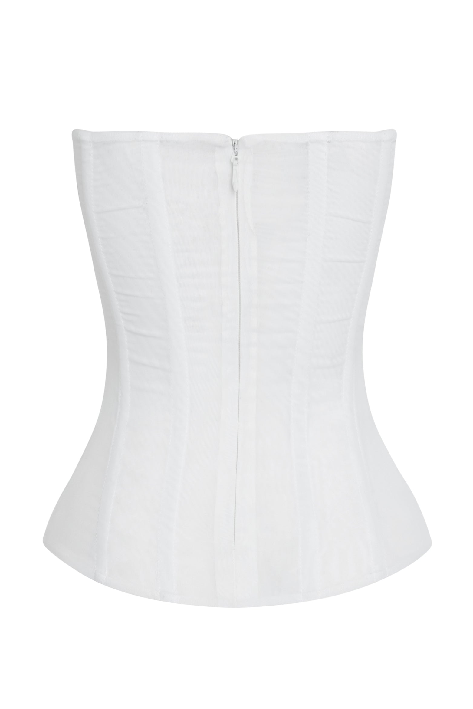 Muse Mesh Corset Top in White, back view.