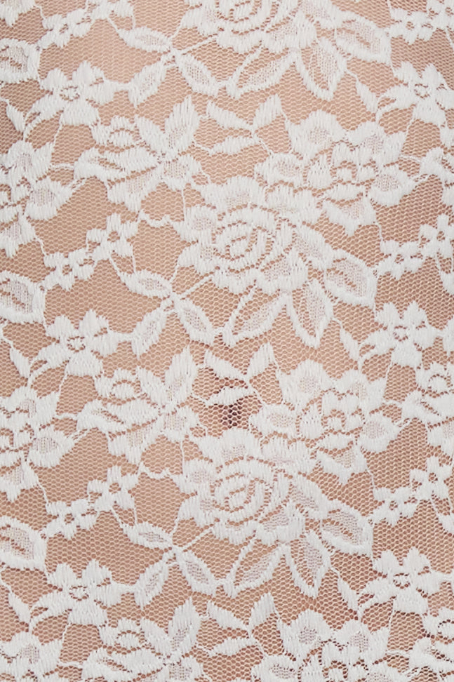 Saltair Lace Bustier Maxi Dress in White, fabric shot.