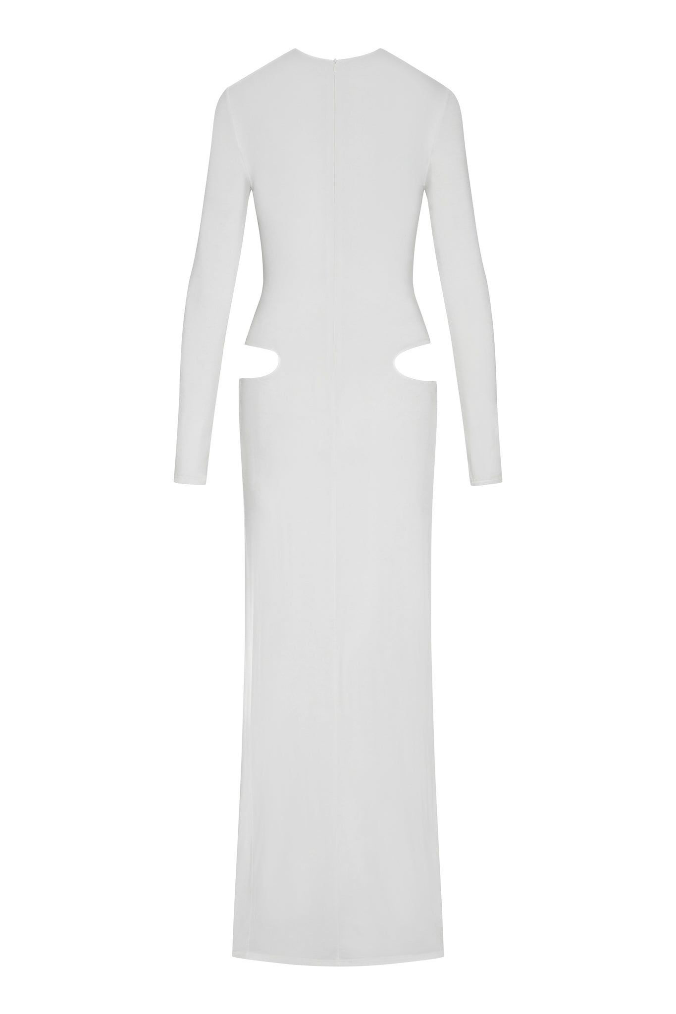 Vacanza Drape Gown in White, back view.